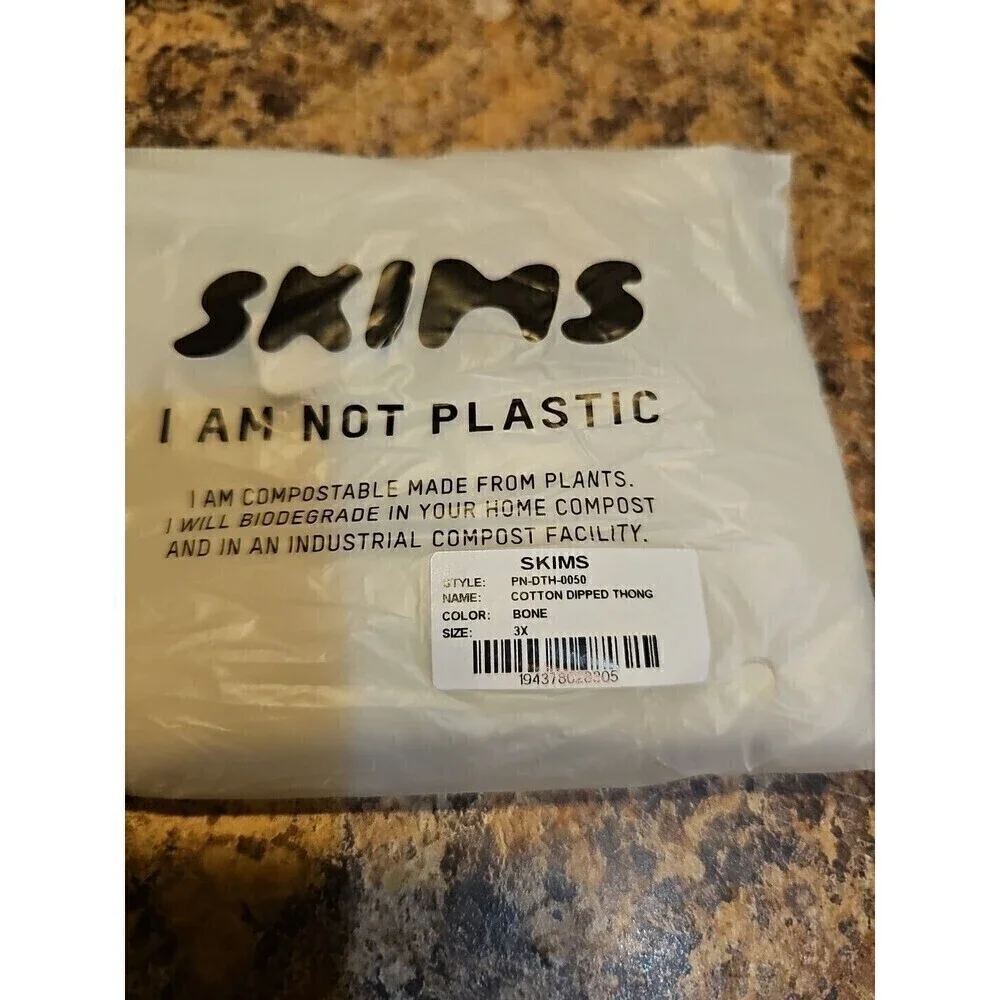 SKIMS Cotton Jersey Dipped Thong in Bone Size 3X NEW $18